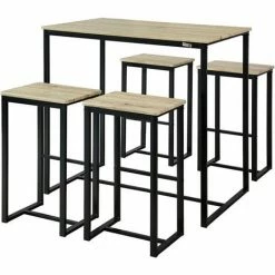 Rabatt 🔔 SoBuy OGT15-N 5-teilig Bartisch Mit Stühlen Esstisch Stehtisch Bistrotisch Mit 4 Barhocker Sitzgruppe 🌟