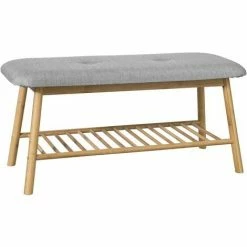 Neu 😀 SoBuy FSR24-K-HG Schuhbank Mit Gepolsterter Sitzfläche Bettbank Garderobenbank Sitzbank Schuhregal Bambus BHT Ca.: 91x45x34cm 🛒
