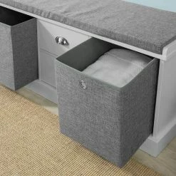 Schlussverkauf 🔥 SoBuy FSR66-HG Sitzkommode Sitzbank Mit Stauraum Schuhbank Mit Sitzfläche Mit 2 Grauen Körben Und 2 Schubladen Weiß BHT Ca.: 100x50x35cm ⭐ -SOBUY SHOP 11942793 4