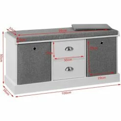 Schlussverkauf 🔥 SoBuy FSR66-HG Sitzkommode Sitzbank Mit Stauraum Schuhbank Mit Sitzfläche Mit 2 Grauen Körben Und 2 Schubladen Weiß BHT Ca.: 100x50x35cm ⭐ -SOBUY SHOP 11942793 5
