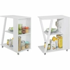 Bestpreis 🤩 SoBuy FKW77-W Design Servierwagen Küchenwagen Beistellwagen Rollwagen Mit 3 Ablagen Und 2 Regalfächern Weiß BHT Ca.: 60x77x38cm ⌛