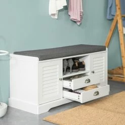 Bestpreis 👏 SoBuy FSR71-W Sitzbank Mit Stauraum Schuhbank Mit Sitzfläche, 2 Türen, 1 Ablage Und 2 Schubladen Sitzkommode Weiß BHT Ca.: 105x49x37cm 👍 -SOBUY SHOP 13378811 3