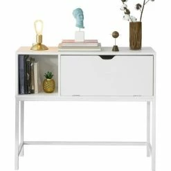 Budget 🎁 SoBuy FSB21-W Konsolentisch Beistelltisch Flurtisch Mit 1 Klappe Und Fach Sideboard Weiß BHT Ca: 92x80x30cm 🔔
