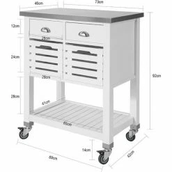 Bester Verkauf 🧨 SoBuy FKW83-W Servierwagen Mit 2 Körben Und 2 Schubladen Küchenwagen Rollwagen Mit Edelstahlplatte Weiß BHT Ca: 73x92x46cm ✔️ -SOBUY SHOP 14373039 5