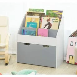 Neu 🌟 SoBuy KMB17-HG Kinder Bücherregal Kinderregal Mit 3 Ablagefächern Und Einer Herausnehmbaren Spielzeugtruhe Aufbewahrungsregal Für Kinder Weiß/Grau BHT Ca.: 63x70x30cm 💯 -SOBUY SHOP 14822395 2