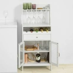 Angebote 🔥 SoBuy FSB24-W Weinschrank Sideboard Mit Weinregal Und Weinglashalter Küchenschrank Mit 1 Schublade Und 2 Türen Highboard Weiß BHT Ca.: 56x128x35cm ✔️ -SOBUY SHOP 15666027 3