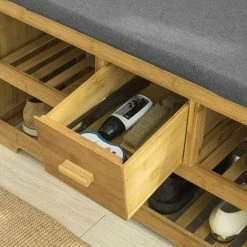 Auslauf 🤩 SoBuy FSR75-N Sitzbank Mit Stauraum Schuhregal Mit 2 Ablagen Und Schublade Garderobenbank Schuhbank Mit Sitzfläche Belastbarkeit 180kg Bambus BHT Ca.: 91x45x34cm 🧨 -SOBUY SHOP 16301678 4
