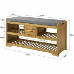 Auslauf 🤩 SoBuy FSR75-N Sitzbank Mit Stauraum Schuhregal Mit 2 Ablagen Und Schublade Garderobenbank Schuhbank Mit Sitzfläche Belastbarkeit 180kg Bambus BHT Ca.: 91x45x34cm 🧨 -SOBUY SHOP 16301678 5