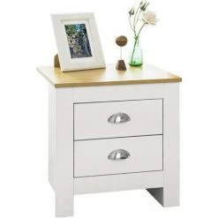 Neu 😍 SoBuy FBT86-W Nachttisch Nachttschrank Nachtkommode Nachtkonsole Beistelltisch Mit 2 Schubladen Telefontisch Weiß/Natur BHT Ca: 45x48x40cm 🥰