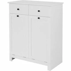 Bestpreis 🔔 SoBuy BZR33-W Wäscheschrank Mit 2 Ausklappbaren Wäschesäcken Wäschetruhe Wäschesammler Mit 2 Schubladen Wäschekorb Badschrank Weiß BHT Ca: 78x90x38cm 👏