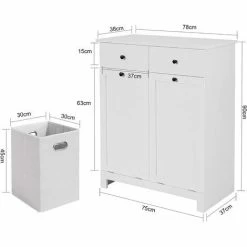 Bestpreis 🔔 SoBuy BZR33-W Wäscheschrank Mit 2 Ausklappbaren Wäschesäcken Wäschetruhe Wäschesammler Mit 2 Schubladen Wäschekorb Badschrank Weiß BHT Ca: 78x90x38cm 👏 -SOBUY SHOP 20969577 5