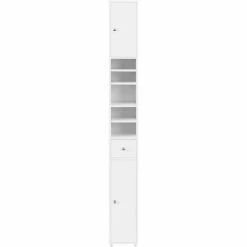Angebote 😍 SoBuy BZR34-W Badezimmer Hochschrank Mit 5 Fächern Badschrank Badregal Mit 1 Schublade Und Türen Weiß BHT Ca: 20x180x20cm 🧨 -SOBUY SHOP 23190280 5