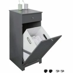 SOBUY SHOP 30 Aktion 🔔 SoBuy BZR21-DG Wäscheschrank Mit Ausklappbarem Wäschesack Wäschetruhe Wäschesammler Mit Schubladen Wäschekorb Badschrank Grau BHT Ca: 40x90x38cm 🧨