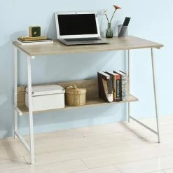 Auslauf 😍 SoBuy FWT34-N Schreibtisch Mit Ablage Tisch Computertisch Bürotisch, Weiß/Natur, BHT Ca: 100x75x50cm 💯 -SOBUY SHOP 51327256 3