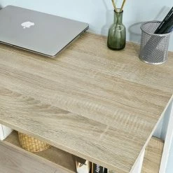 Auslauf 😍 SoBuy FWT34-N Schreibtisch Mit Ablage Tisch Computertisch Bürotisch, Weiß/Natur, BHT Ca: 100x75x50cm 💯 -SOBUY SHOP 51327256 4