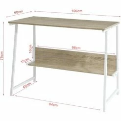 Auslauf 😍 SoBuy FWT34-N Schreibtisch Mit Ablage Tisch Computertisch Bürotisch, Weiß/Natur, BHT Ca: 100x75x50cm 💯 -SOBUY SHOP 51327256 5