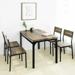 Neu 🌟 SoBuy OGT28-N+FST72-Nx4 5-teilig Essgruppe Esstisch Mit 4 Stühlen Sitzgruppe Küche Küchentisch Holztisch Balkontisch 🎉