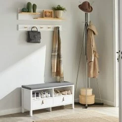 Billig 😍 SoBuy FHK21-WN 2-teilige Wandgarderobe Mit Ablagen Und 5 Haken Wandregal Flurgarderobe Kleiderhaken Hängeregal Garderobe Weiß-natur 💯 -SOBUY SHOP 51327615 4