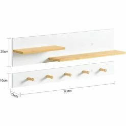 Billig 😍 SoBuy FHK21-WN 2-teilige Wandgarderobe Mit Ablagen Und 5 Haken Wandregal Flurgarderobe Kleiderhaken Hängeregal Garderobe Weiß-natur 💯 -SOBUY SHOP 51327615 5