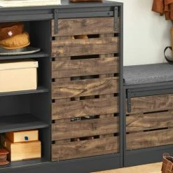 Aktion 😍 SoBuy FSB65-HG Sideboard Schuhschrank Mit Schiebetür Kommode Schrank Küchenschrank Flurschrank Beistellschrank Aufbewahrungsschrank BHT Ca.: 80x89x35cm 🥰 -SOBUY SHOP 51327700 3