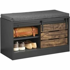 Blitzangebot ✨ SoBuy FSR120-HG Schuhbank Mit Schiebetür Truhenbank Sitzbank Mit Stauraum Schuhregal Garderobenbank Dielenbank Bettbank Schuhtruhe Sitzkommode BHT Ca.: 80x48x35cm 👍