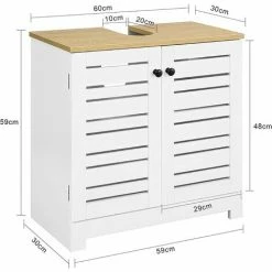 Bestpreis 🛒 SoBuy BZR40-W Waschbeckenunterschrank Mit Lamellentüren Badschrank Waschtisch Unterschrank Badmöbel Weiß-Natur BHT Ca: 60x59x30cm 🛒 -SOBUY SHOP 51327793 5