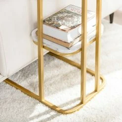 Auslauf 💯 SoBuy FBT110-G Beistelltisch Mit 2 Ablagen Sofatisch Kaffeetisch Laptoptisch Betttisch Pflegetisch Mit Goldenem Metallgestell BHT Ca.: 50x58x30cm 🔔 -SOBUY SHOP 51327795 4
