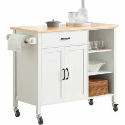 Blitzangebot 💯 SoBuy FKW103-WN Design Küchenwagen Mit Arbeitsplatte Kücheninsel Küchenschrank Rollwagen Sideboard Auf Rollen Küchentrolley Weiß-Natur BHT Ca.: 108x89x48cm 🥰