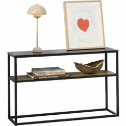 Bestes Angebot ⌛ SoBuy FSB43-SCH Vintage Konsolentisch Mit Glasoberfläche Metall Flurtisch Dekotisch Sideboard Schmaler Beistelltisch Sofatisch Natur/Schwarz BHT Ca: 110x70x30cm ✔️
