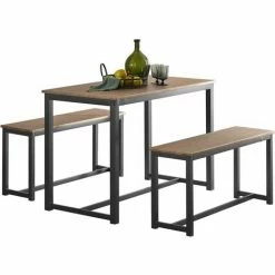Besorgen 🎉 SoBuy OGT25-N 3-teilig Essgruppe Esstisch Mit 2 Sitzbänke Sitzgruppe Küche Küchentisch-Set Holztisch Balkontisch Esszimmertisch 😀