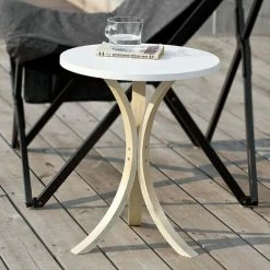 Schlussverkauf 😉 SoBuy FBT29-W Kaffeetisch Rund Beistelltisch Couchtisch Telefontisch Sofatisch Balkontisch Weiß H55xΦ44,5cm 💯 -SOBUY SHOP 5171640 4