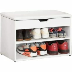 Angebote 😍 SoBuy FSR25-W Schuhbank Mit Sitzfläche Sitzbank Schuhregal Schuhschrank, Garderobenbank Schuhtruhe Weiß BHT Ca.: 60x44x30cm 🤩