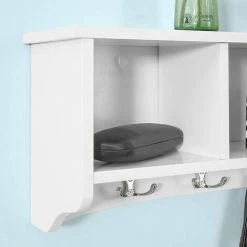 Brandneu 🔥 SoBuy FRG48-W Wandgarderobe,Wandhaken, Hängeregal, Badezimmerschrank,mit 4 Haken,weiß, B 60 Cm 🌟 -SOBUY SHOP 5171685 3