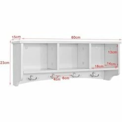 Brandneu 🔥 SoBuy FRG48-W Wandgarderobe,Wandhaken, Hängeregal, Badezimmerschrank,mit 4 Haken,weiß, B 60 Cm 🌟 -SOBUY SHOP 5171685 5