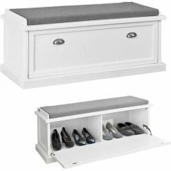 Großhandel 😀 SoBuy FSR41-W Sitzbank Mit Sitzkissen Bettbank Schuhschrank Garderobenbank Landhaus Stil Weiß BHT Ca: 105x44x34cm 👏