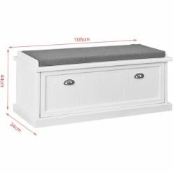 Großhandel 😀 SoBuy FSR41-W Sitzbank Mit Sitzkissen Bettbank Schuhschrank Garderobenbank Landhaus Stil Weiß BHT Ca: 105x44x34cm 👏 -SOBUY SHOP 5171739 5