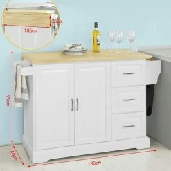 Bester Verkauf 👏 SoBuy FKW41-WN Luxus-Küchenwagen Küchenschrank Sideboard Kücheninsel Mit Erweiterbarer Arbeitsfläche BHT Ca.:130x91x46(+25)cm 🎉 -SOBUY SHOP 5171752 5