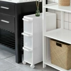 Bestes Angebot 🥰 SoBuy FRG41-K-W Rollwagen Mit DREI Schüben Nischenwagen Badrollwagen Schubladencontainer Küchenregal 😀 -SOBUY SHOP 5171766 3