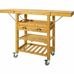 Großhandel 😉 SoBuy FKW25-N Servierwagen Aus Hochwertigem Bambus Küchenwagen Küchenregal Rollwagen Küchenschrank Mit Arbeitsplatte BHT Ca: 65 (95/125) X92x40cm 🌟