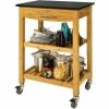 Am billigsten 🔔 SoBuy FKW28-SCH Servierwagen Mit Schublade Und 2 Ablagen Küchenwagen Küchenregal Aus Bambus Mit Granitarbeitsplatte Rollwagen BHT Ca.: 58x85x40cm 😀 -SOBUY SHOP 5171823 1