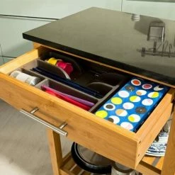 Am billigsten 🔔 SoBuy FKW28-SCH Servierwagen Mit Schublade Und 2 Ablagen Küchenwagen Küchenregal Aus Bambus Mit Granitarbeitsplatte Rollwagen BHT Ca.: 58x85x40cm 😀 -SOBUY SHOP 5171823 3