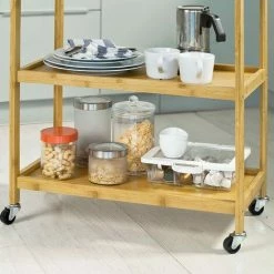 Rabatt 🔔 SoBuy FKW34-B-N Servierwagen Mit DREI Ablagen Küchenwagen Küchenregal Rollwagen Teewagen Bambus BHT Ca.: 58x76x30cm (mit Griff) ⌛ -SOBUY SHOP 5171827 3