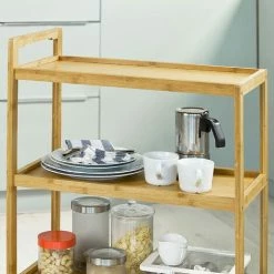 Rabatt 🔔 SoBuy FKW34-B-N Servierwagen Mit DREI Ablagen Küchenwagen Küchenregal Rollwagen Teewagen Bambus BHT Ca.: 58x76x30cm (mit Griff) ⌛ -SOBUY SHOP 5171827 4