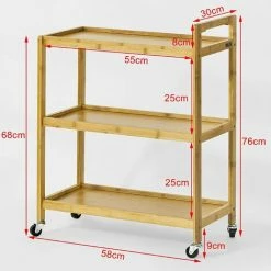 Rabatt 🔔 SoBuy FKW34-B-N Servierwagen Mit DREI Ablagen Küchenwagen Küchenregal Rollwagen Teewagen Bambus BHT Ca.: 58x76x30cm (mit Griff) ⌛ -SOBUY SHOP 5171827 5