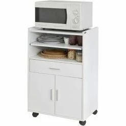 SOBUY SHOP 6 Aktion 💯 SoBuy FSB09-W Mikrowellenschrank Mit Rollen Küchenschrank Küchenwagen Rollschrank Getränkewagen Mit Einer Schieb-Ablage Weiß BHT Ca: 59x92x40cm 👏