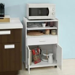 Aktion 💯 SoBuy FSB09-W Mikrowellenschrank Mit Rollen Küchenschrank Küchenwagen Rollschrank Getränkewagen Mit Einer Schieb-Ablage Weiß BHT Ca: 59x92x40cm 👏 -SOBUY SHOP 5171886 3