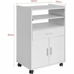 Aktion 💯 SoBuy FSB09-W Mikrowellenschrank Mit Rollen Küchenschrank Küchenwagen Rollschrank Getränkewagen Mit Einer Schieb-Ablage Weiß BHT Ca: 59x92x40cm 👏 -SOBUY SHOP 5171886 5