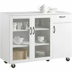 Brandneu 🎁 SoBuy FSB57-W Sideboard Auf Rollen Kommode Küchenwagen Küchenschrank Rollwagen Aufbewahrungsschrank Küchekommode Küchentrolley Weiß BHT Ca.: 116x86x40cm 🤩