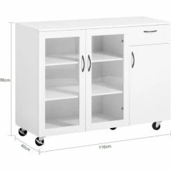 Brandneu 🎁 SoBuy FSB57-W Sideboard Auf Rollen Kommode Küchenwagen Küchenschrank Rollwagen Aufbewahrungsschrank Küchekommode Küchentrolley Weiß BHT Ca.: 116x86x40cm 🤩 -SOBUY SHOP 52565110 5