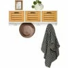 Bester Verkauf 🔥 SoBuy FHK19-WN Wandgarderobe Flurgarderobe Kleiderhaken Hängeregal Mit 3 Körben Und 4 Haken Garderobe Natur BHT Ca.: 80x25x20cm 😉 -SOBUY SHOP 52565180 1